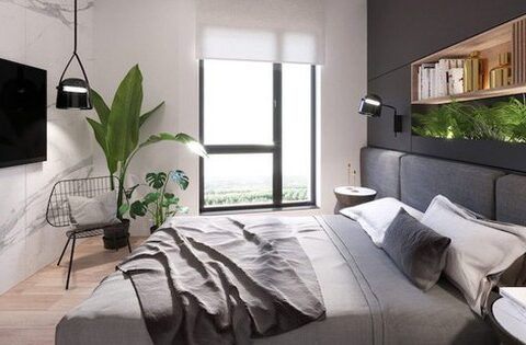 Căn hộ 54m2 ấn tượng với sự kết hợp mới lạ màu đen và xanh lá